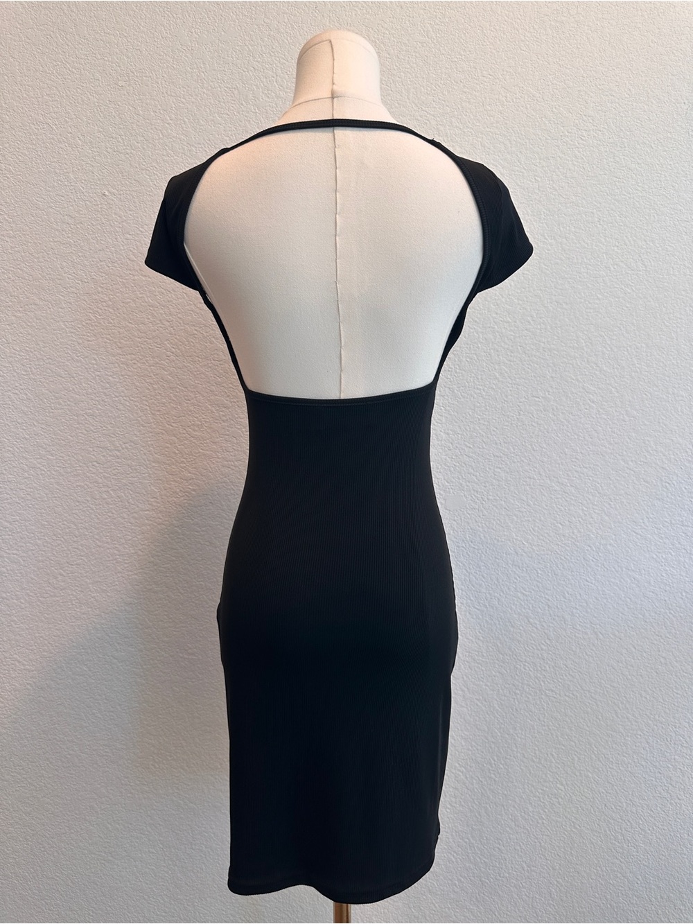 Princess Polly Black Ribbed Open Back Bodycon Mini Dress US 4 AU 8